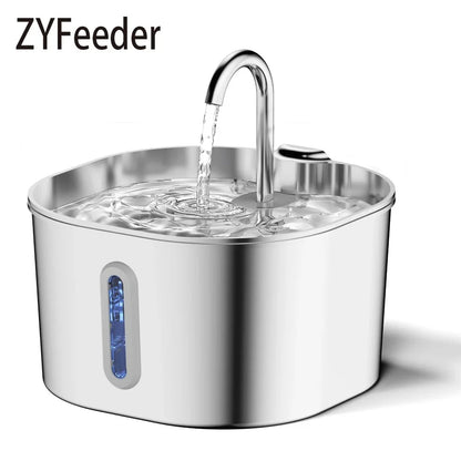 Zyfeeder 2.2L Automatic Cat Water Fountain Square Stainless Steel Pet Water Feeder Dog Water Fountain with Window（No 5V 1A Plug）