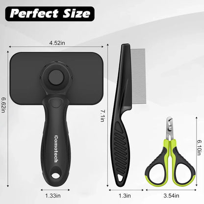 3PCS Cat Grooming Supplies, Cat Brush & Nail Clipper/Trimmer & Flea Comb for Shedding Indoor Cats Essentials Stuff Accessories