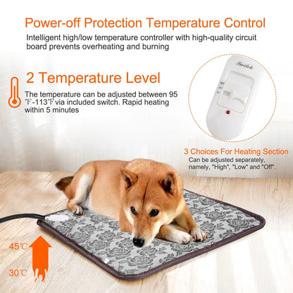 1Pc Pet Heating Pad Dog Cat Electric Heating Mat Waterproof Adjustable Warming Blanket with Chew Resistant Steel Cord Case